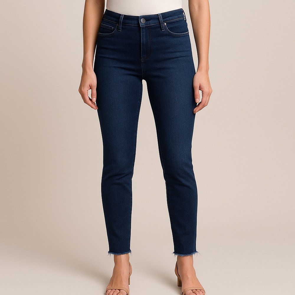 Athleta Dark Wash Raw Hem Skinny Jeans | Size 0 High Rise Stretch Denim